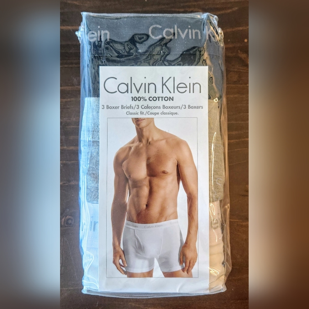 CALVIN KLEIN Men's Underwear Boxer Briefs Classic Fit XL 3-Pack Black Gray White